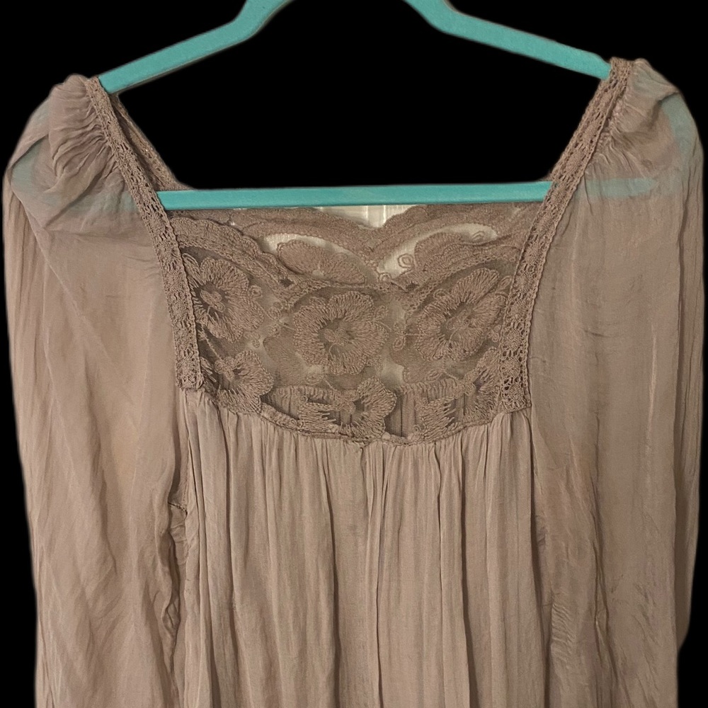 Made in Italy 100% silk princess embroidered top. 28 inches in total length.